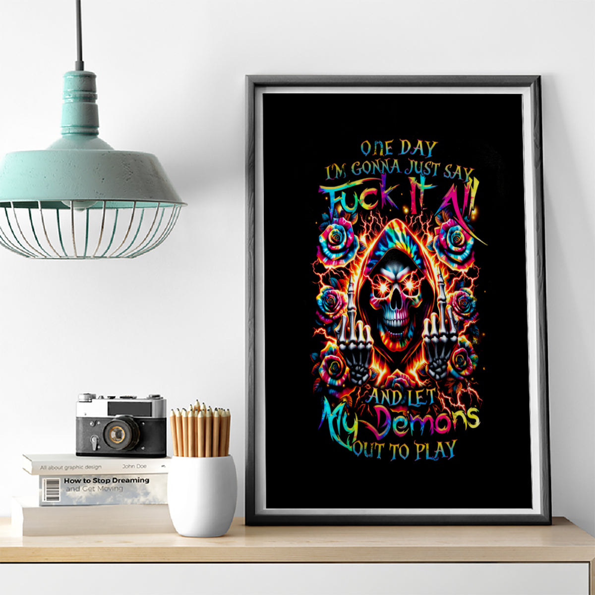 Flower Skull Canvas Wall Art One Day Say Fuck Itt All And Let My Demons Out - Wonder Print Shop