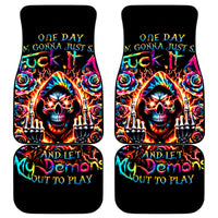 Flower Skull Car Mats One Day Say Fuck Itt All And Let My Demons Out - Wonder Print Shop