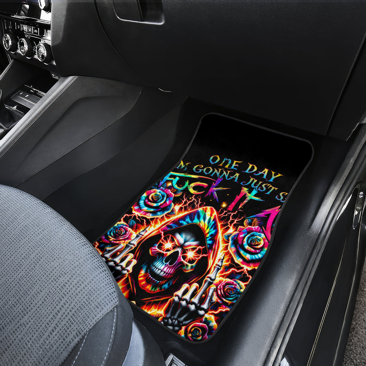Flower Skull Car Mats One Day Say Fuck Itt All And Let My Demons Out - Wonder Print Shop