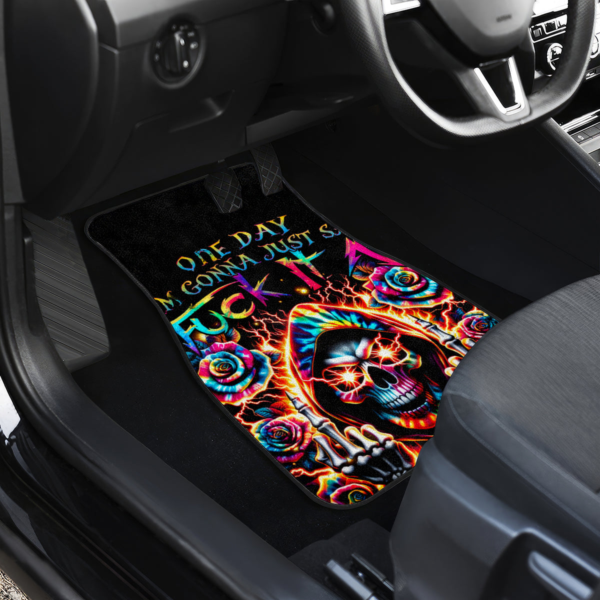 Flower Skull Car Mats One Day Say Fuck Itt All And Let My Demons Out - Wonder Print Shop