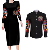 Flower Skull Couples Matching Long Sleeve Bodycon Dress and Long Sleeve Button Shirt One Day Say Fuck Itt All And Let My Demons Out - Wonder Print Shop