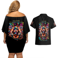 Flower Skull Couples Matching Off Shoulder Short Dress and Hawaiian Shirt One Day Say Fuck Itt All And Let My Demons Out - Wonder Print Shop