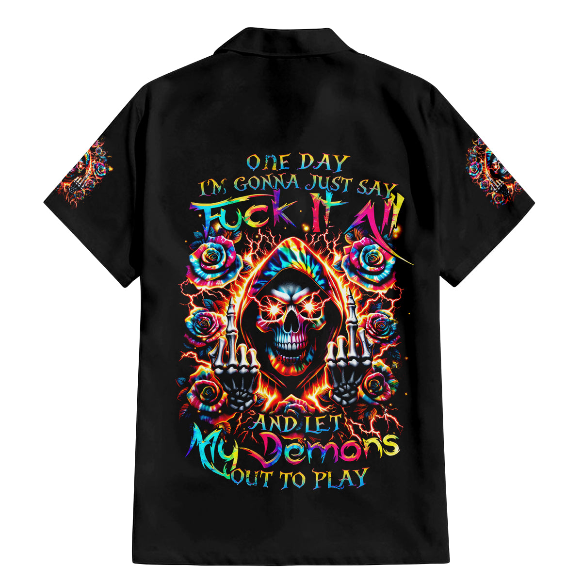 Flower Skull Family Matching Mermaid Dress and Hawaiian Shirt One Day Say Fuck Itt All And Let My Demons Out - Wonder Print Shop