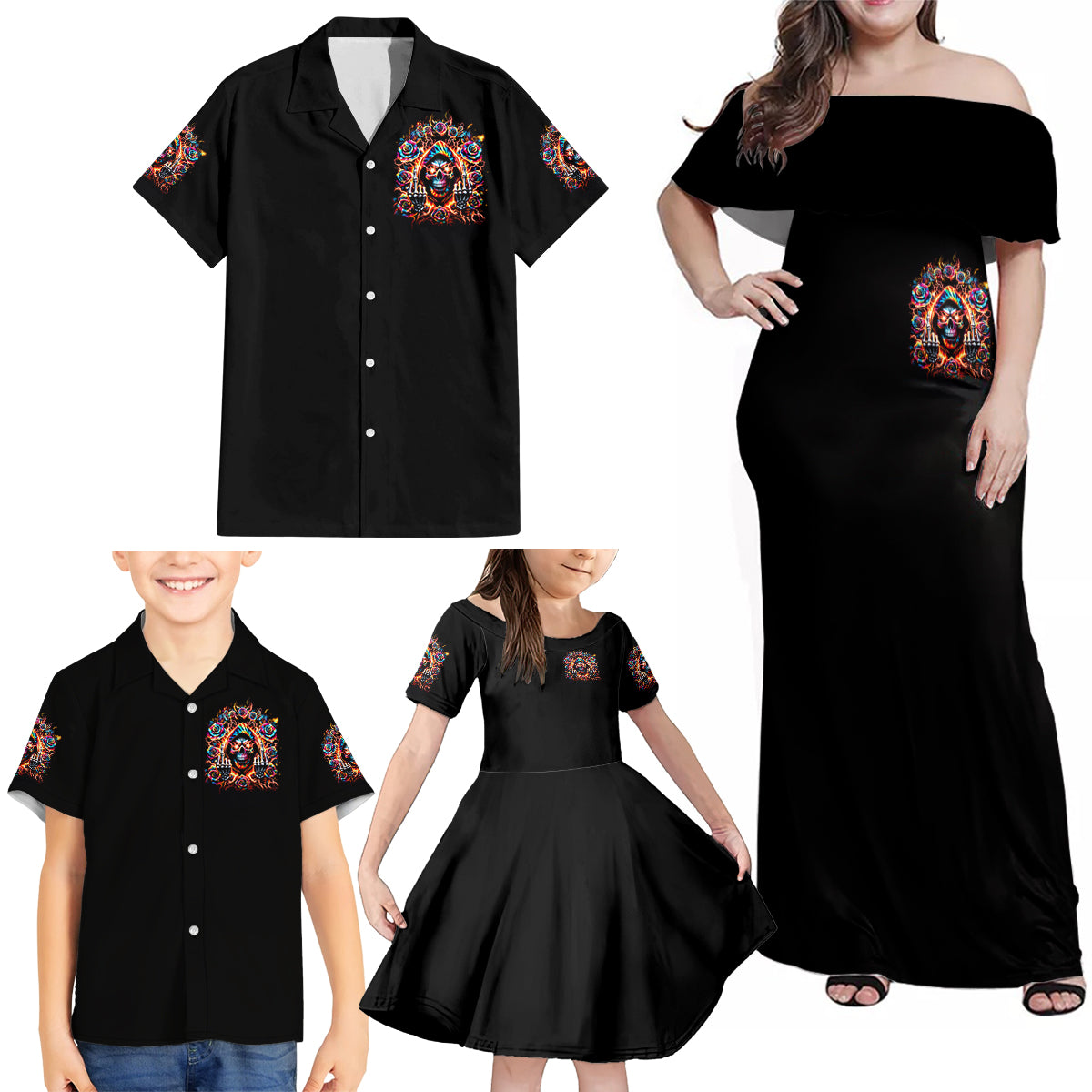 Flower Skull Family Matching Off Shoulder Maxi Dress and Hawaiian Shirt One Day Say Fuck Itt All And Let My Demons Out - Wonder Print Shop