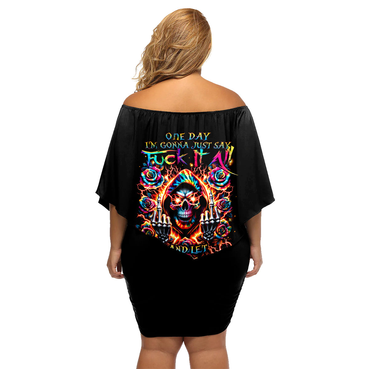 Flower Skull Family Matching Off Shoulder Short Dress and Hawaiian Shirt One Day Say Fuck Itt All And Let My Demons Out - Wonder Print Shop
