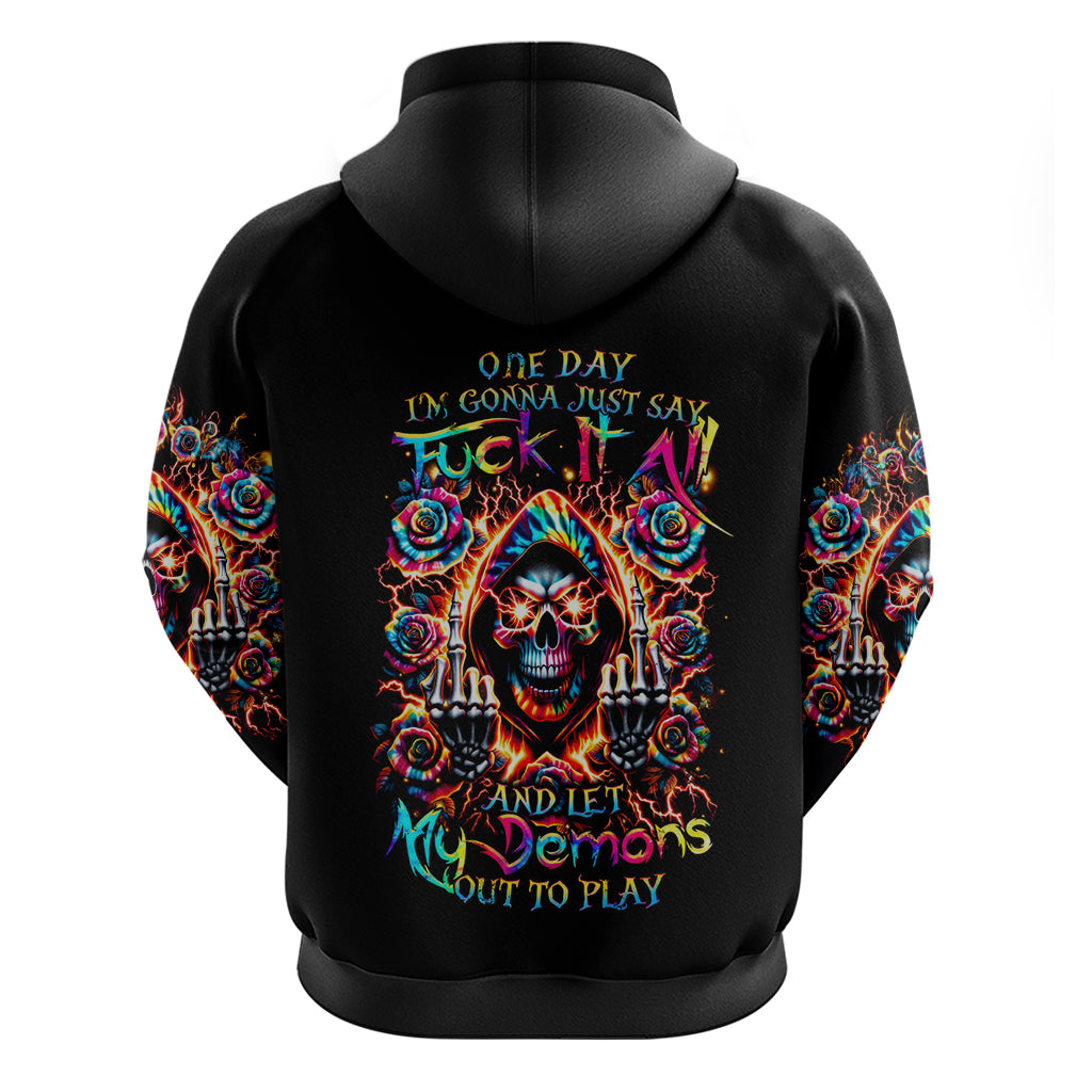 Flower Skull Hoodie One Day Say Fuck Itt All And Let My Demons Out - Wonder Print Shop