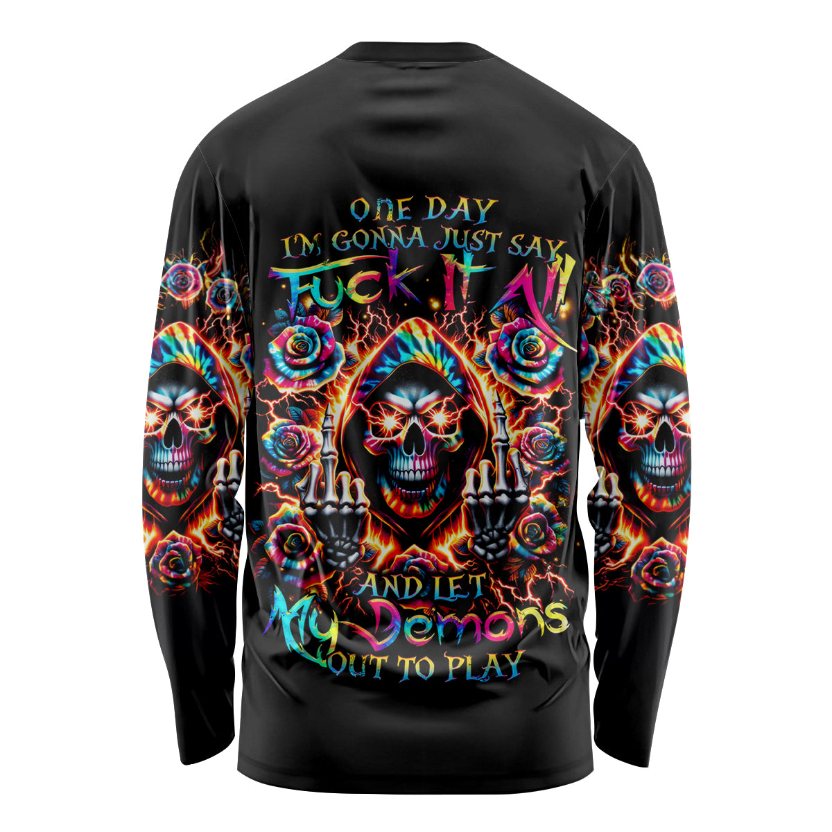 Flower Skull Long Sleeve Shirt One Day Say Fuck Itt All And Let My Demons Out - Wonder Print Shop