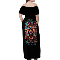 Flower Skull Off Shoulder Maxi Dress One Day Say Fuck Itt All And Let My Demons Out - Wonder Print Shop
