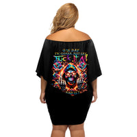 Flower Skull Off Shoulder Short Dress One Day Say Fuck Itt All And Let My Demons Out - Wonder Print Shop