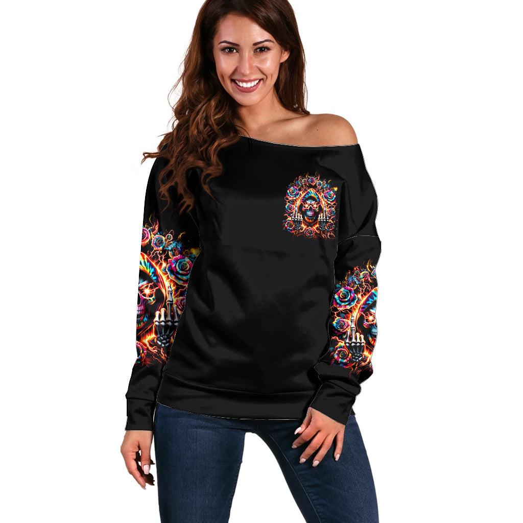 Flower Skull Off Shoulder Sweater One Day Say Fuck Itt All And Let My Demons Out - Wonder Print Shop
