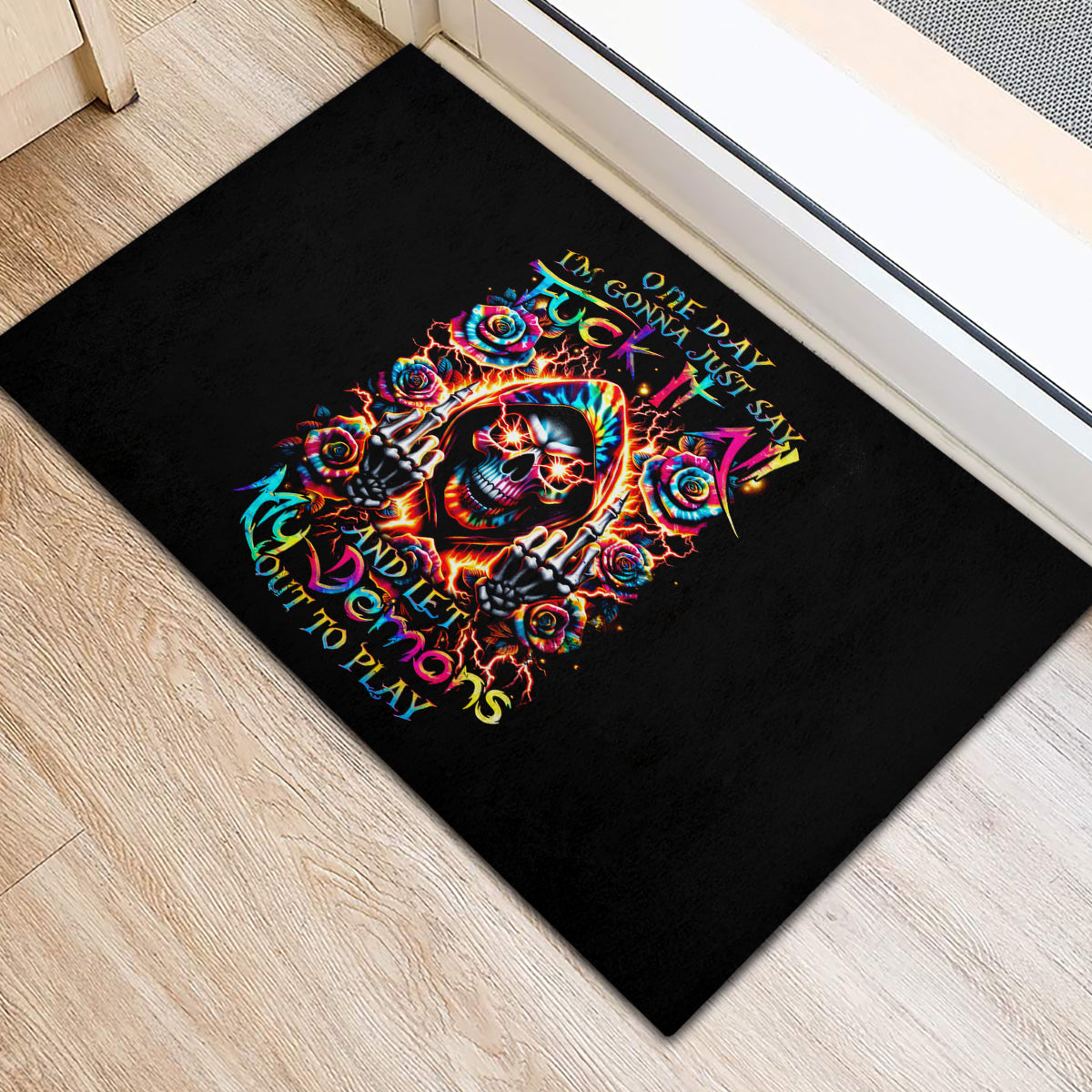 Flower Skull Rubber Doormat One Day Say Fuck Itt All And Let My Demons Out - Wonder Print Shop