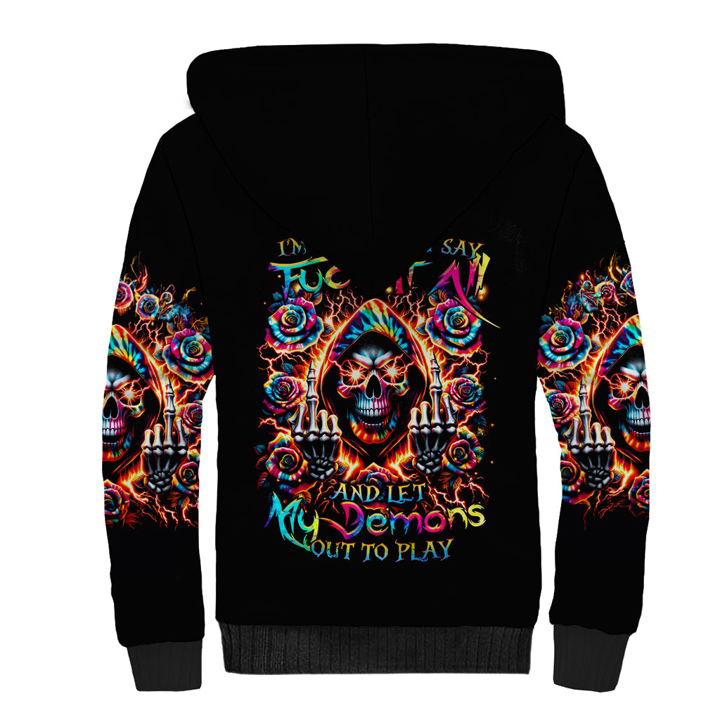 Flower Skull Sherpa Hoodie One Day Say Fuck Itt All And Let My Demons Out - Wonder Print Shop