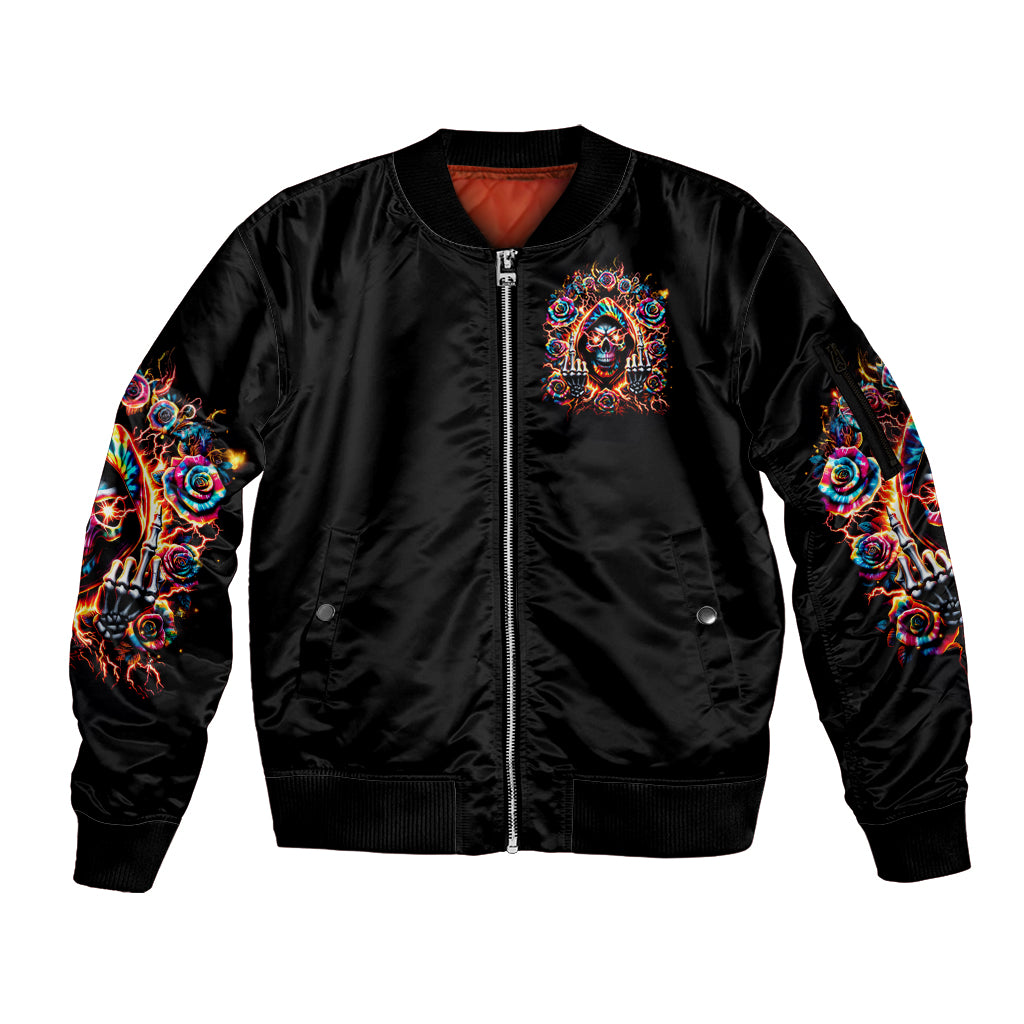 Flower Skull Sleeve Zip Bomber Jacket One Day Say Fuck Itt All And Let My Demons Out - Wonder Print Shop