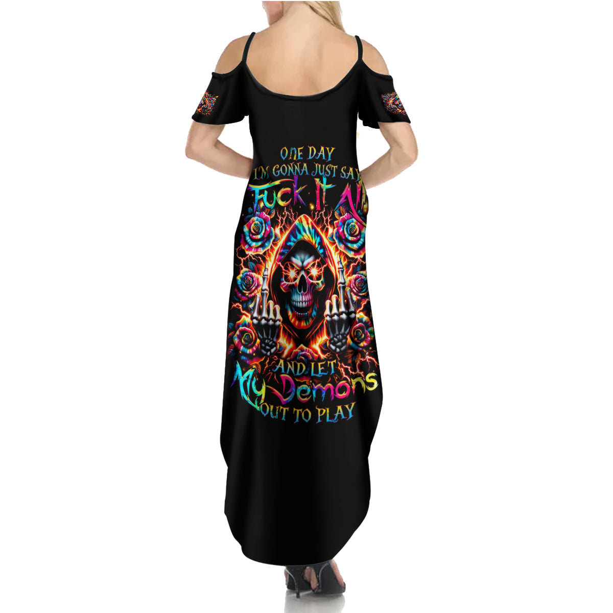 Flower Skull Summer Maxi Dress One Day Say Fuck Itt All And Let My Demons Out - Wonder Print Shop
