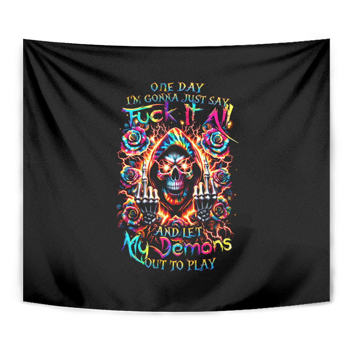 Flower Skull Tapestry One Day Say Fuck Itt All And Let My Demons Out - Wonder Print Shop