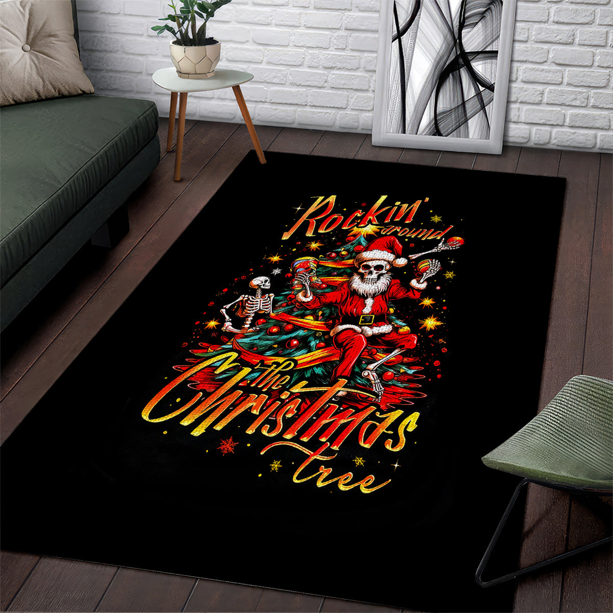 Skeleton Santa Claus Area Rug Rockin' Around The Christmas Tree - Wonder Print Shop