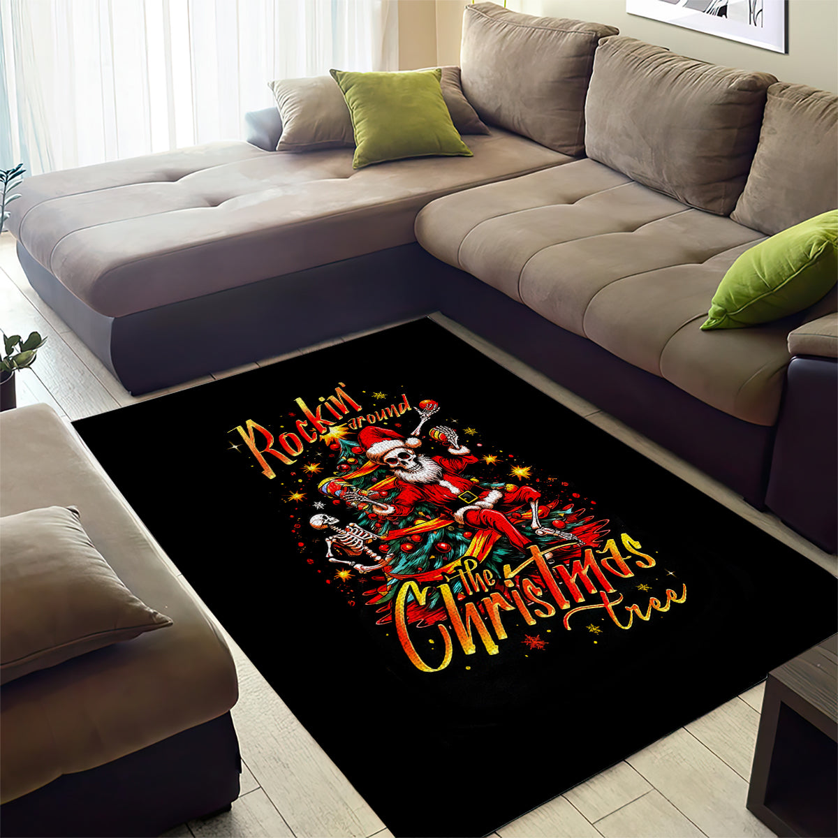 Skeleton Santa Claus Area Rug Rockin' Around The Christmas Tree - Wonder Print Shop