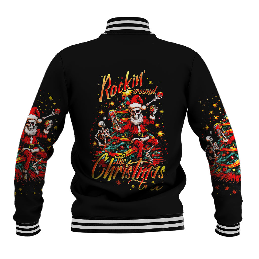Skeleton Santa Claus Baseball Jacket Rockin' Around The Christmas Tree - Wonder Print Shop