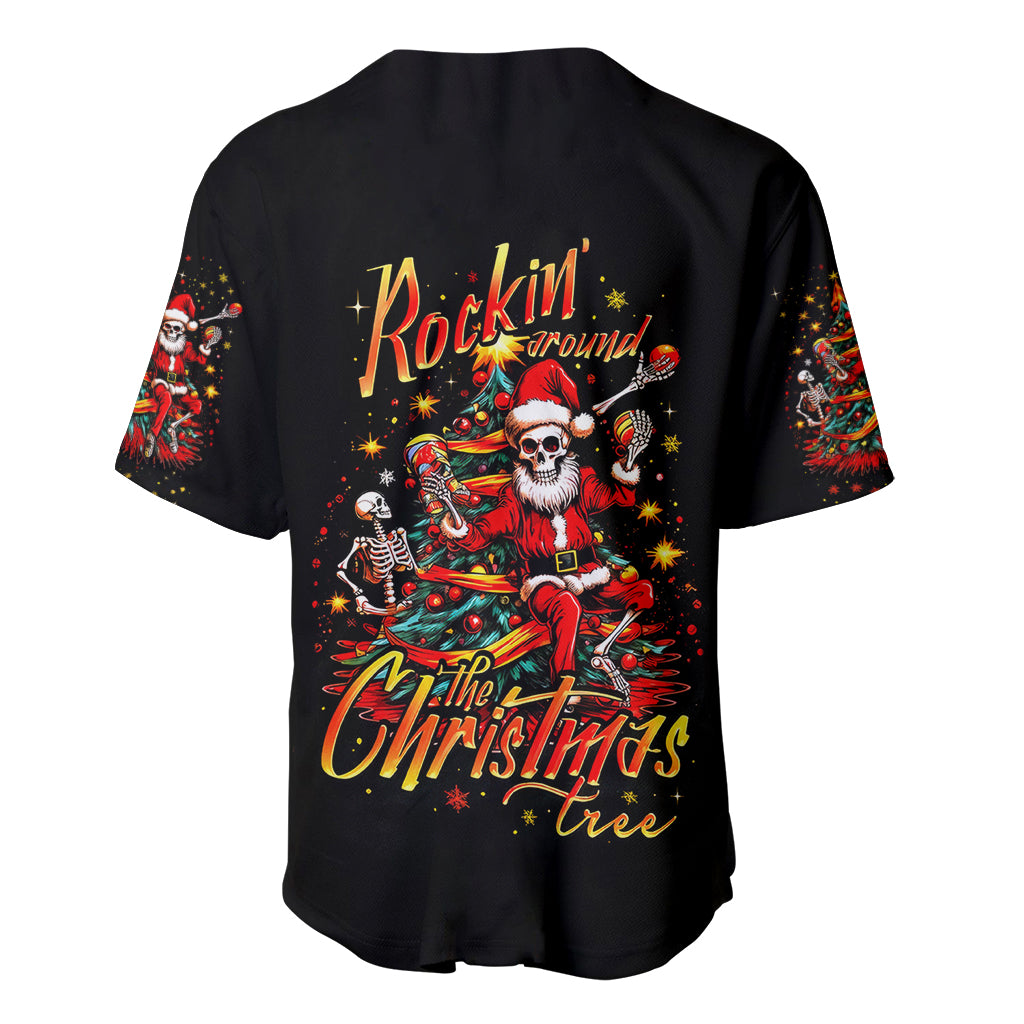 Skeleton Santa Claus Baseball Jersey Rockin' Around The Christmas Tree - Wonder Print Shop