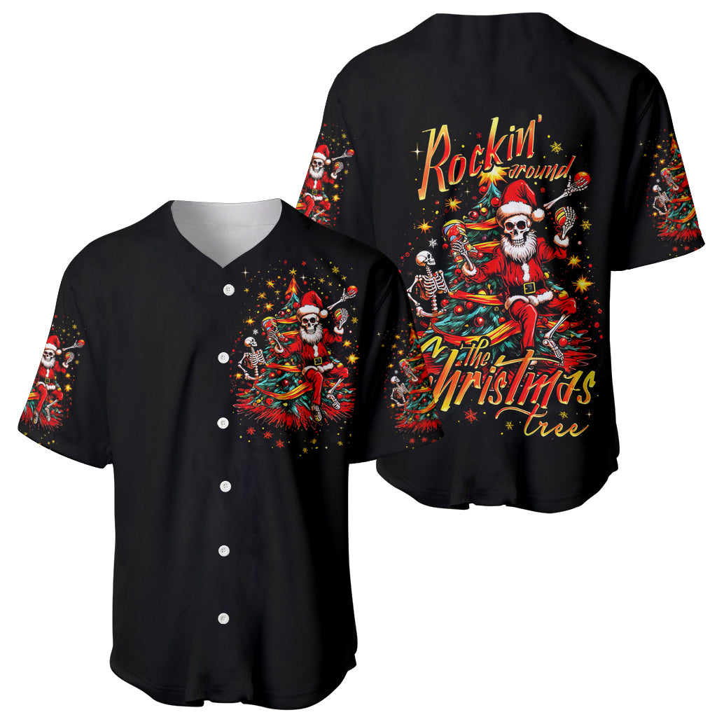 Skeleton Santa Claus Baseball Jersey Rockin' Around The Christmas Tree - Wonder Print Shop