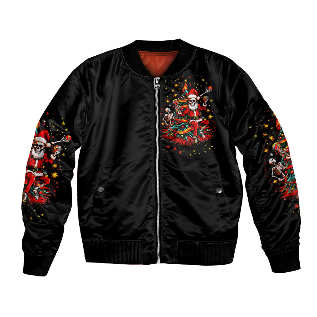 Skeleton Santa Claus Bomber Jacket Rockin' Around The Christmas Tree - Wonder Print Shop