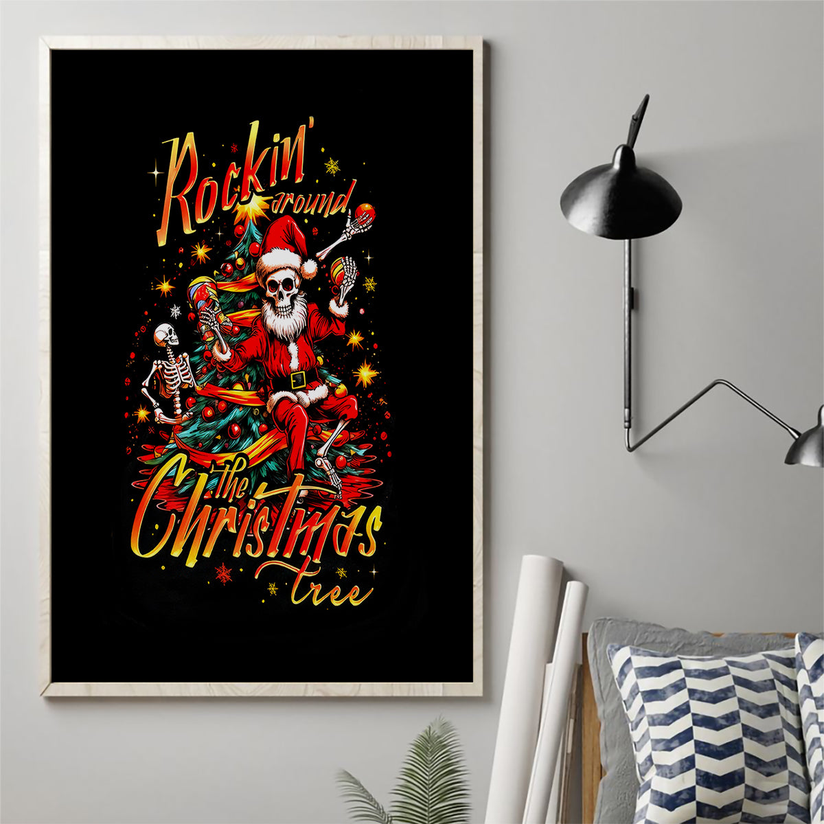 Skeleton Santa Claus Canvas Wall Art Rockin' Around The Christmas Tree - Wonder Print Shop