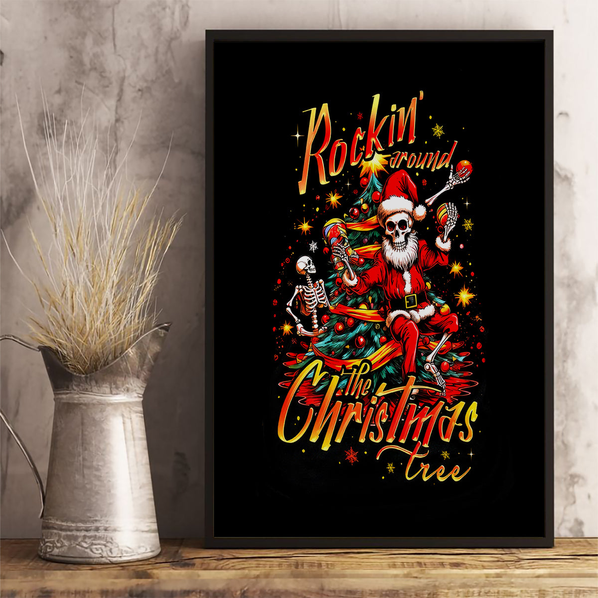 Skeleton Santa Claus Canvas Wall Art Rockin' Around The Christmas Tree - Wonder Print Shop