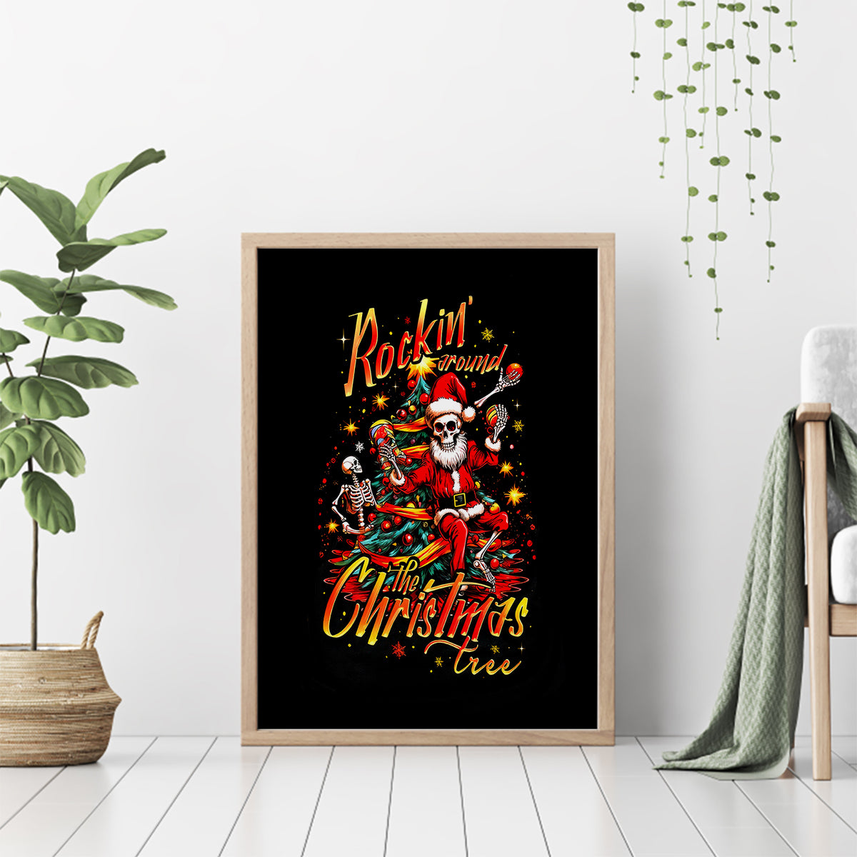 Skeleton Santa Claus Canvas Wall Art Rockin' Around The Christmas Tree - Wonder Print Shop