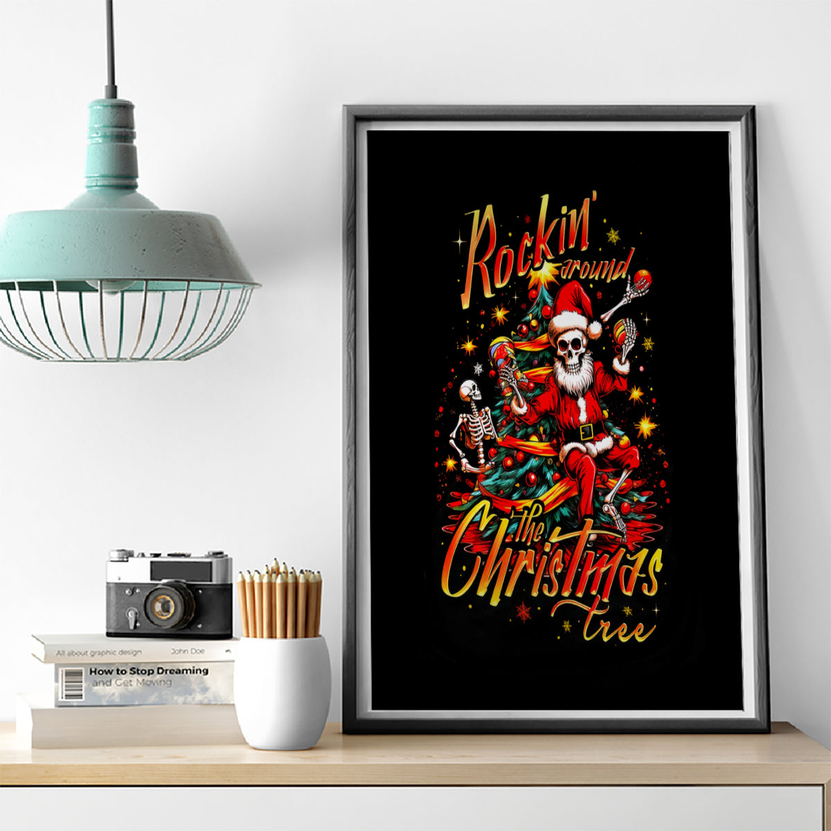 Skeleton Santa Claus Canvas Wall Art Rockin' Around The Christmas Tree - Wonder Print Shop
