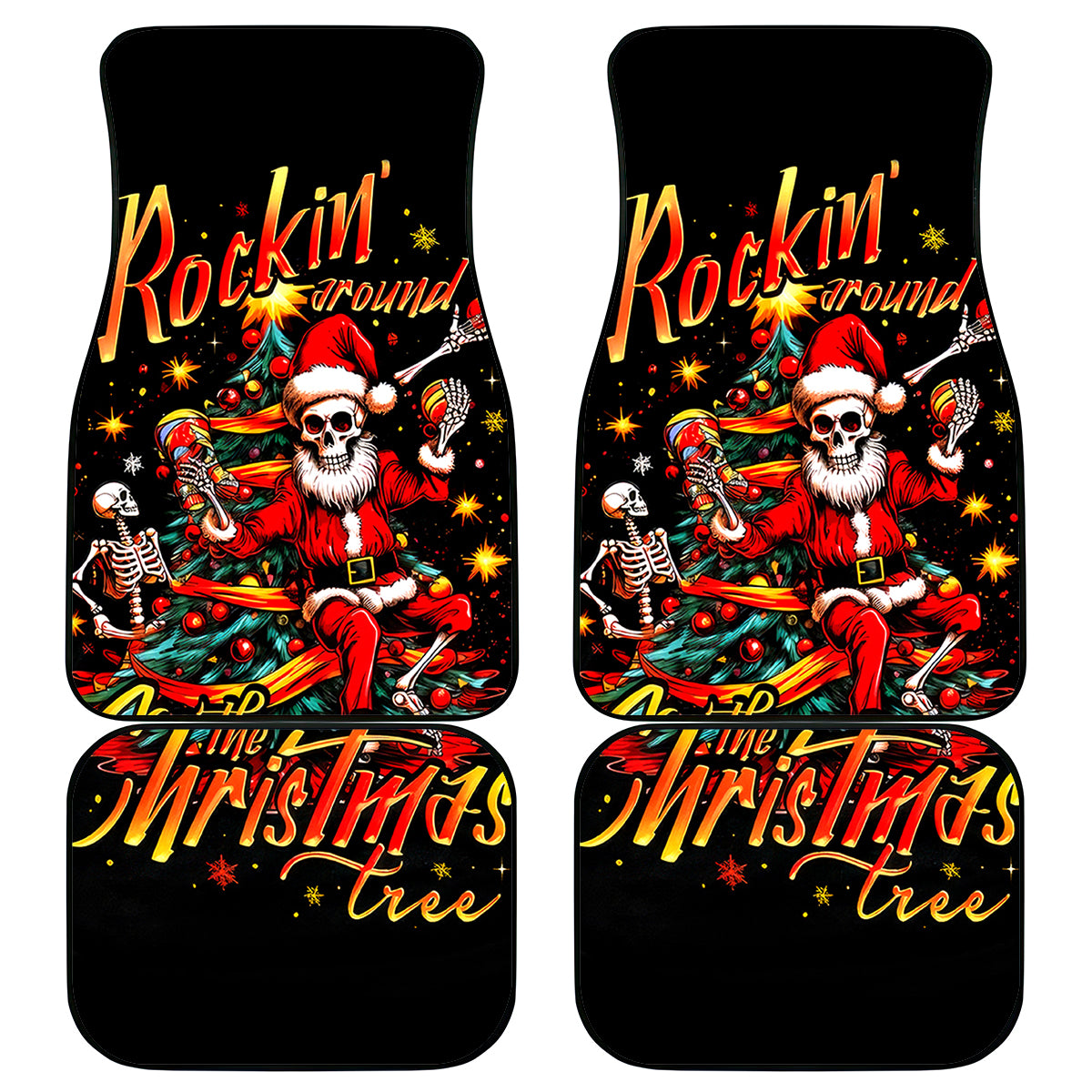 Skeleton Santa Claus Car Mats Rockin' Around The Christmas Tree - Wonder Print Shop