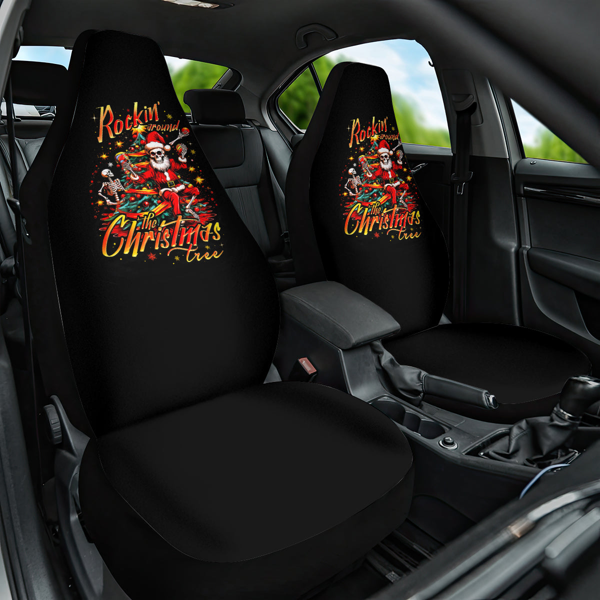Skeleton Santa Claus Car Seat Cover Rockin' Around The Christmas Tree - Wonder Print Shop