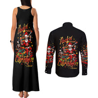 Skeleton Santa Claus Couples Matching Tank Maxi Dress and Long Sleeve Button Shirt Rockin' Around The Christmas Tree - Wonder Print Shop