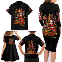 Skeleton Santa Claus Family Matching Long Sleeve Bodycon Dress and Hawaiian Shirt Rockin' Around The Christmas Tree - Wonder Print Shop