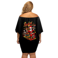 Skeleton Santa Claus Family Matching Off Shoulder Short Dress and Hawaiian Shirt Rockin' Around The Christmas Tree - Wonder Print Shop