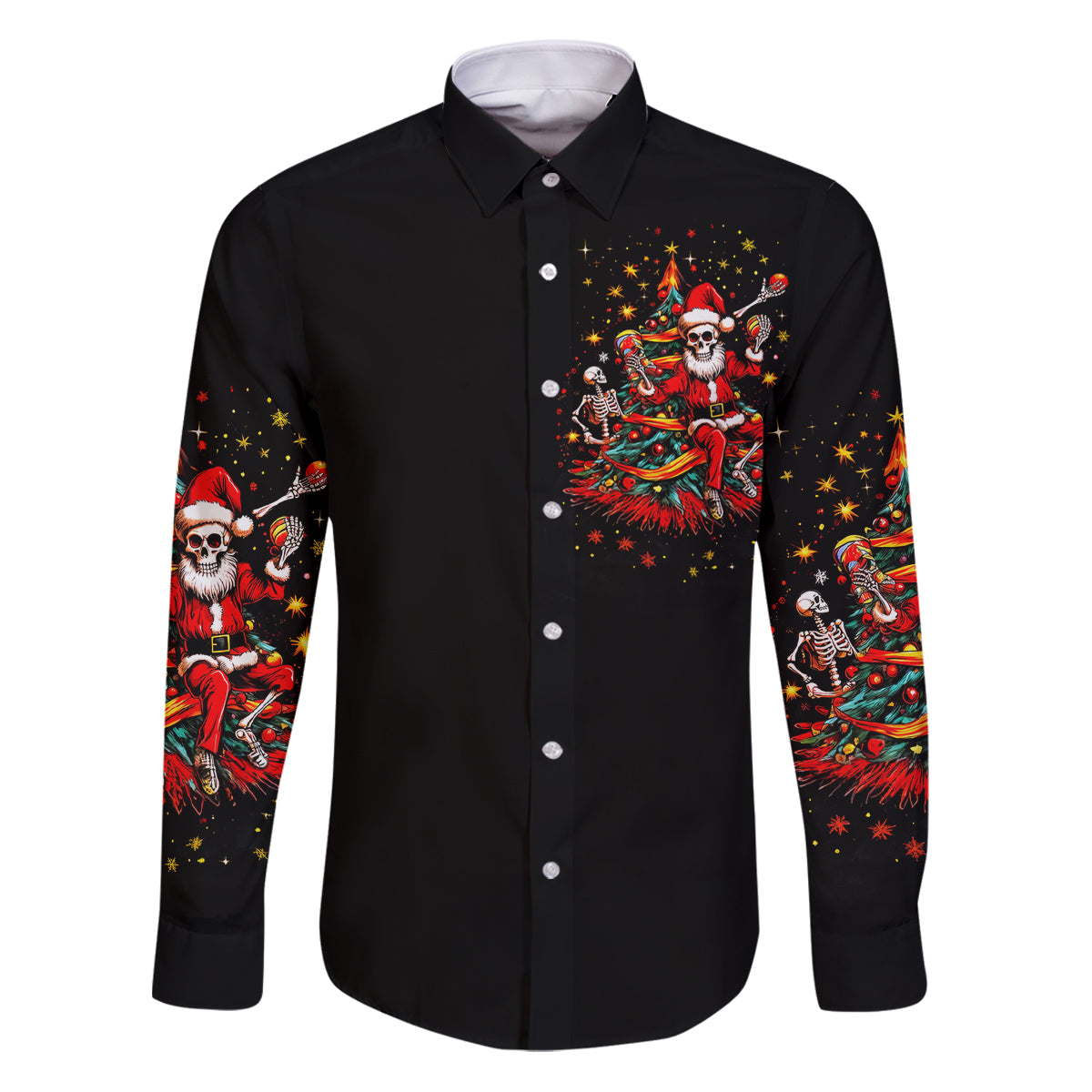 Skeleton Santa Claus Family Matching Puletasi Dress and Hawaiian Shirt Rockin' Around The Christmas Tree - Wonder Print Shop