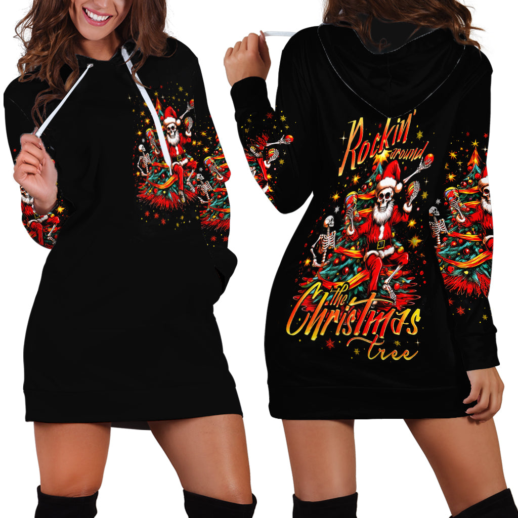 Skeleton Santa Claus Hoodie Dress Rockin' Around The Christmas Tree - Wonder Print Shop