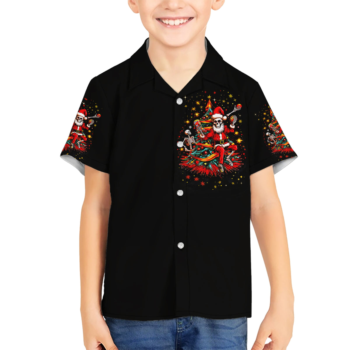 Skeleton Santa Claus Kid Hawaiian Shirt Rockin' Around The Christmas Tree - Wonder Print Shop