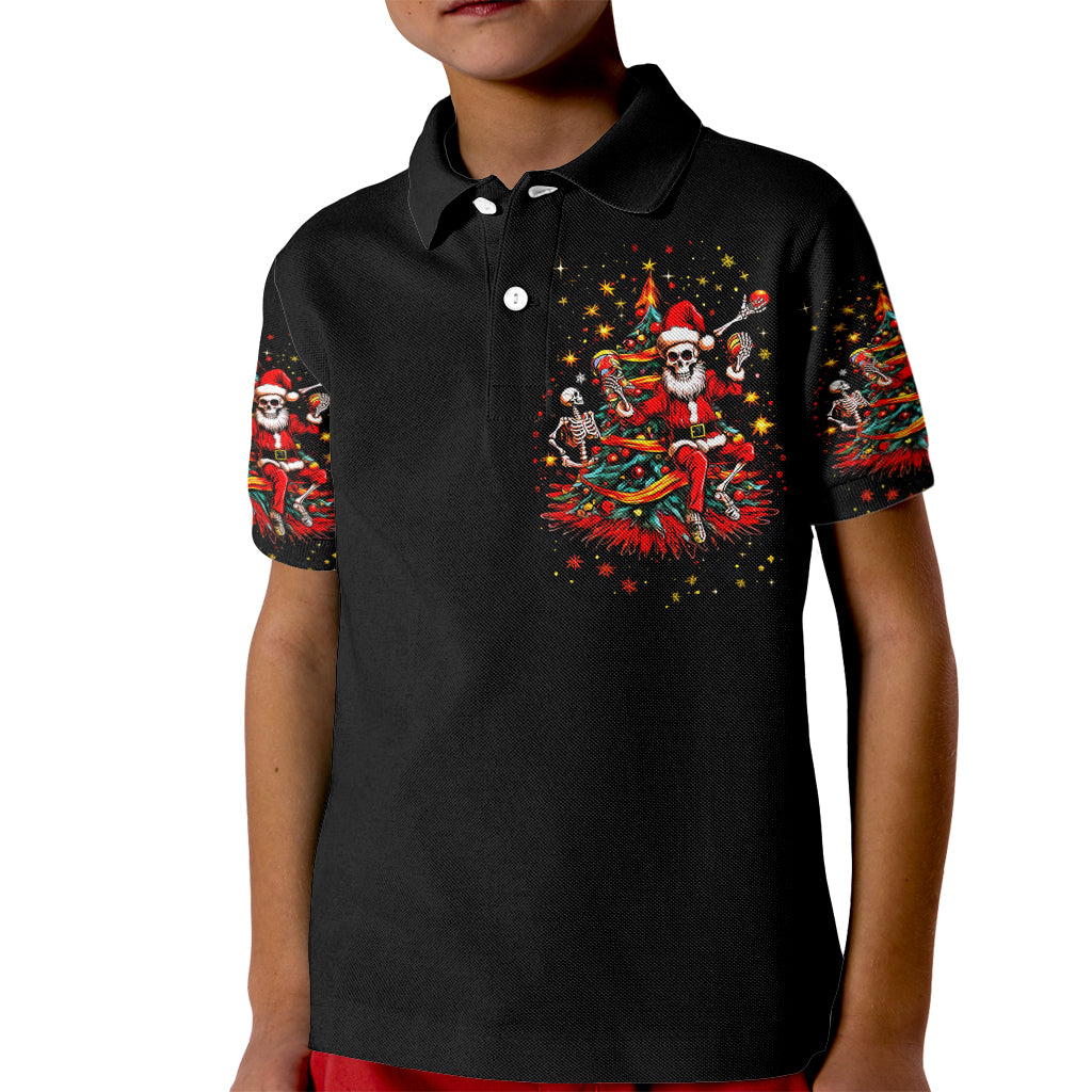 Skeleton Santa Claus Kid Polo Shirt Rockin' Around The Christmas Tree - Wonder Print Shop