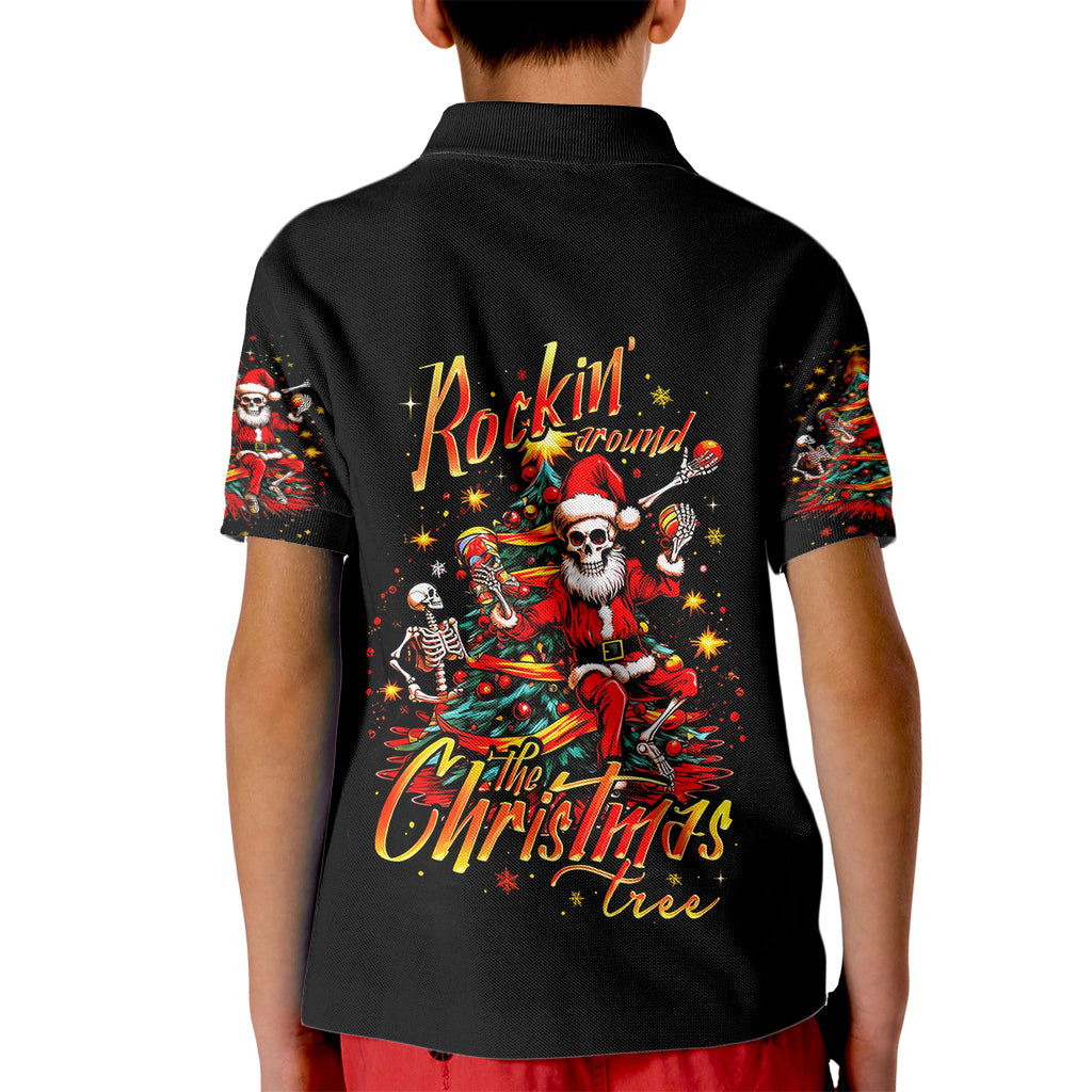 Skeleton Santa Claus Kid Polo Shirt Rockin' Around The Christmas Tree - Wonder Print Shop