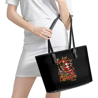 Skeleton Santa Claus Leather Tote Bag Rockin' Around The Christmas Tree - Wonder Print Shop