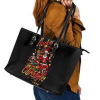 Skeleton Santa Claus Leather Tote Bag Rockin' Around The Christmas Tree - Wonder Print Shop