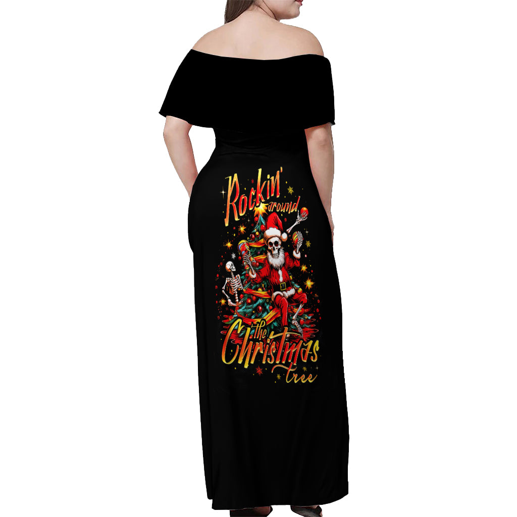 Skeleton Santa Claus Off Shoulder Maxi Dress Rockin' Around The Christmas Tree - Wonder Print Shop