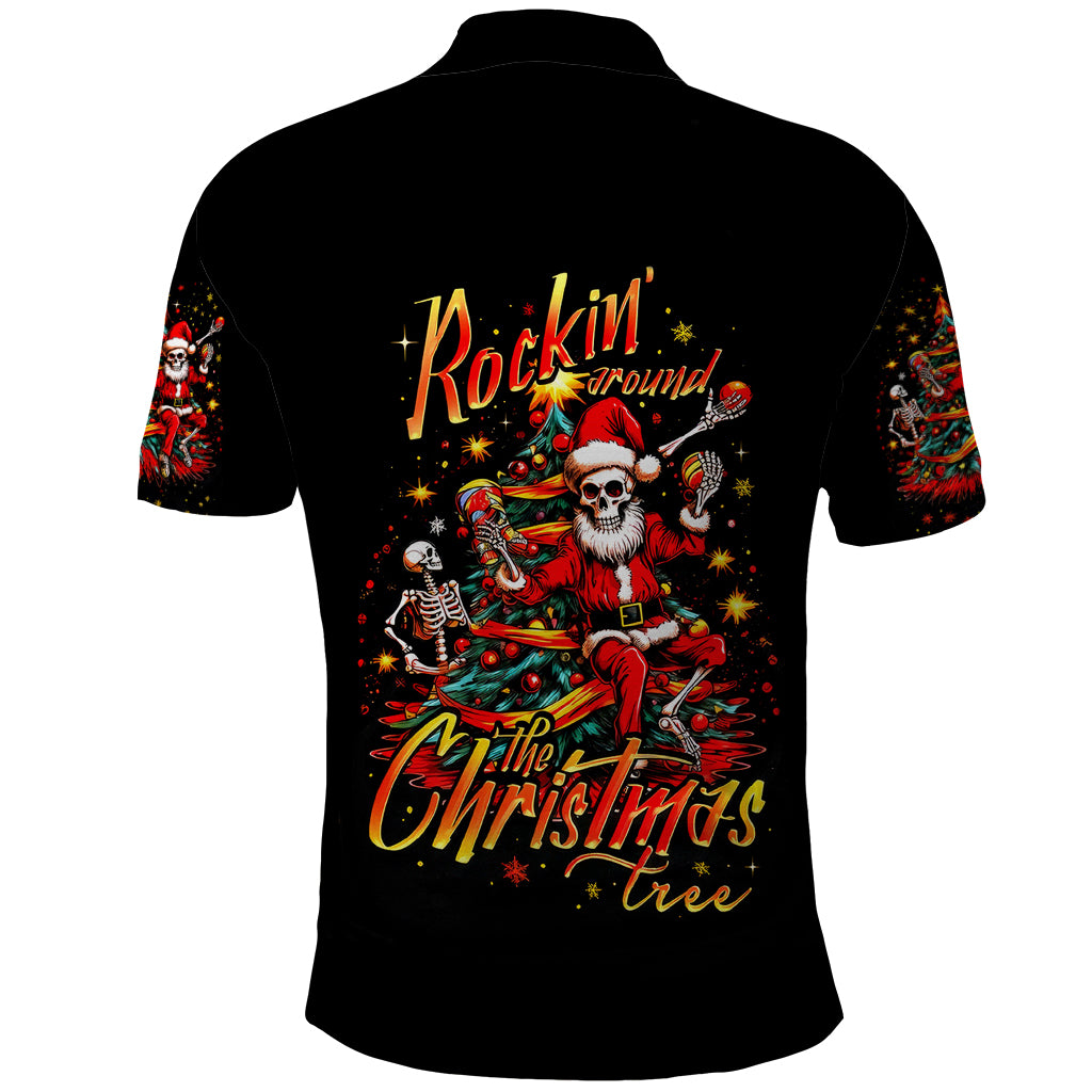 Skeleton Santa Claus Polo Shirt Rockin' Around The Christmas Tree - Wonder Print Shop
