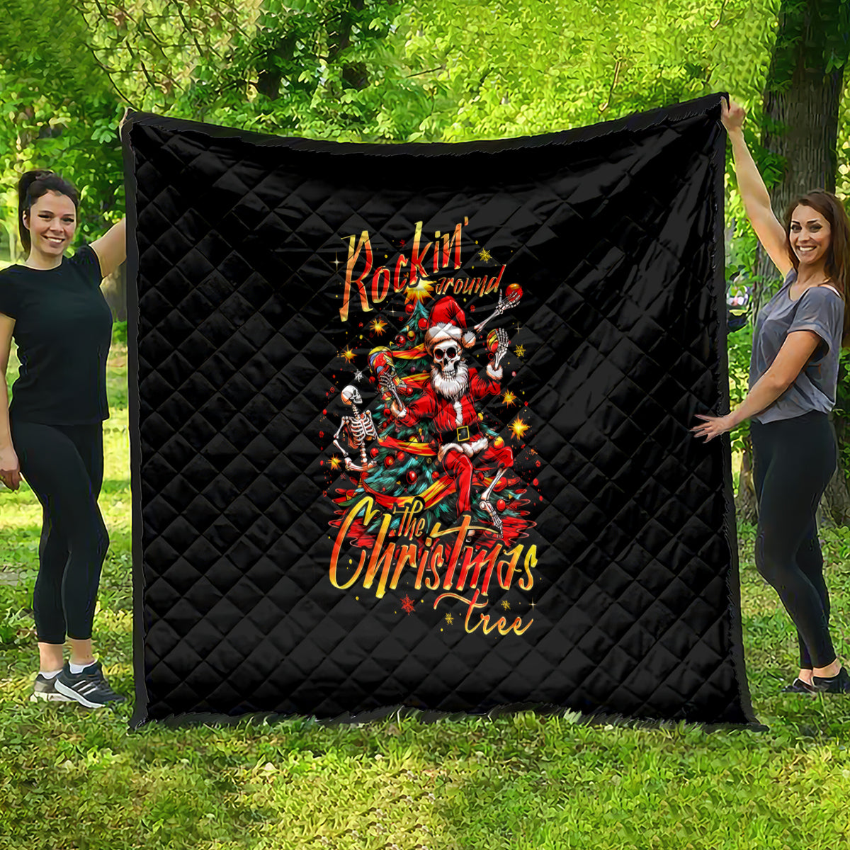 Skeleton Santa Claus Quilt Rockin' Around The Christmas Tree - Wonder Print Shop