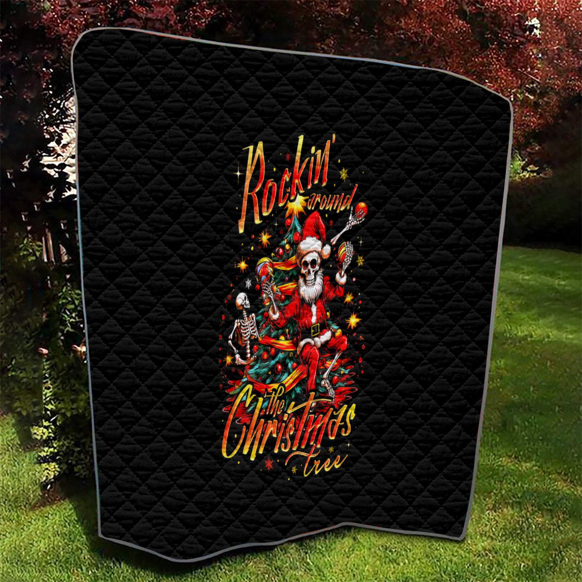 Skeleton Santa Claus Quilt Rockin' Around The Christmas Tree - Wonder Print Shop