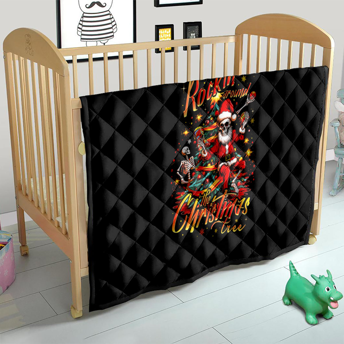 Skeleton Santa Claus Quilt Rockin' Around The Christmas Tree - Wonder Print Shop