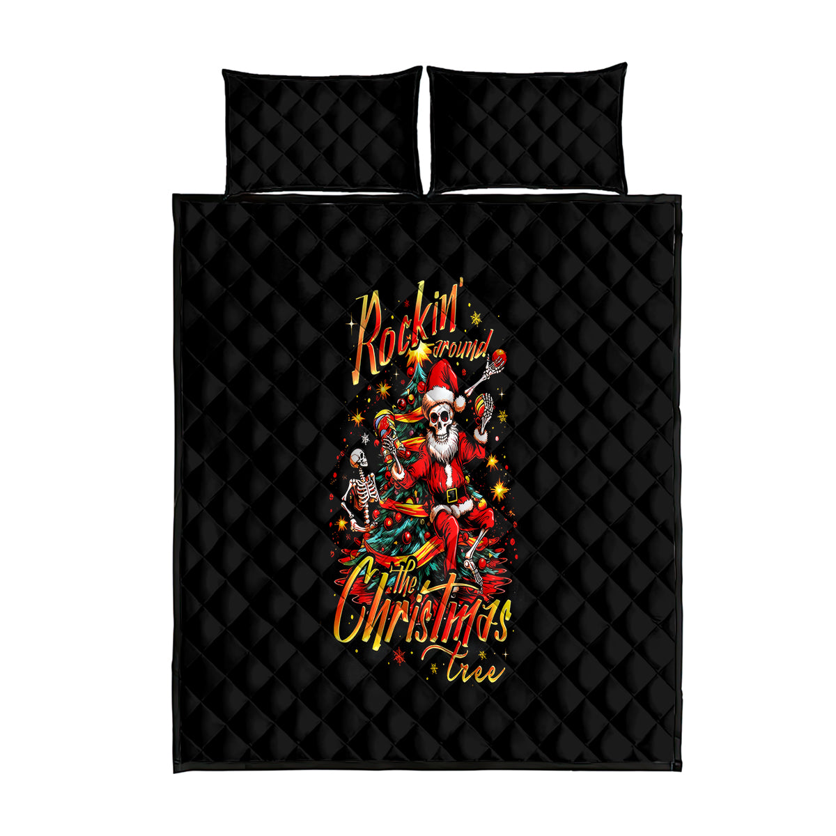 Skeleton Santa Claus Quilt Bed Set Rockin' Around The Christmas Tree - Wonder Print Shop