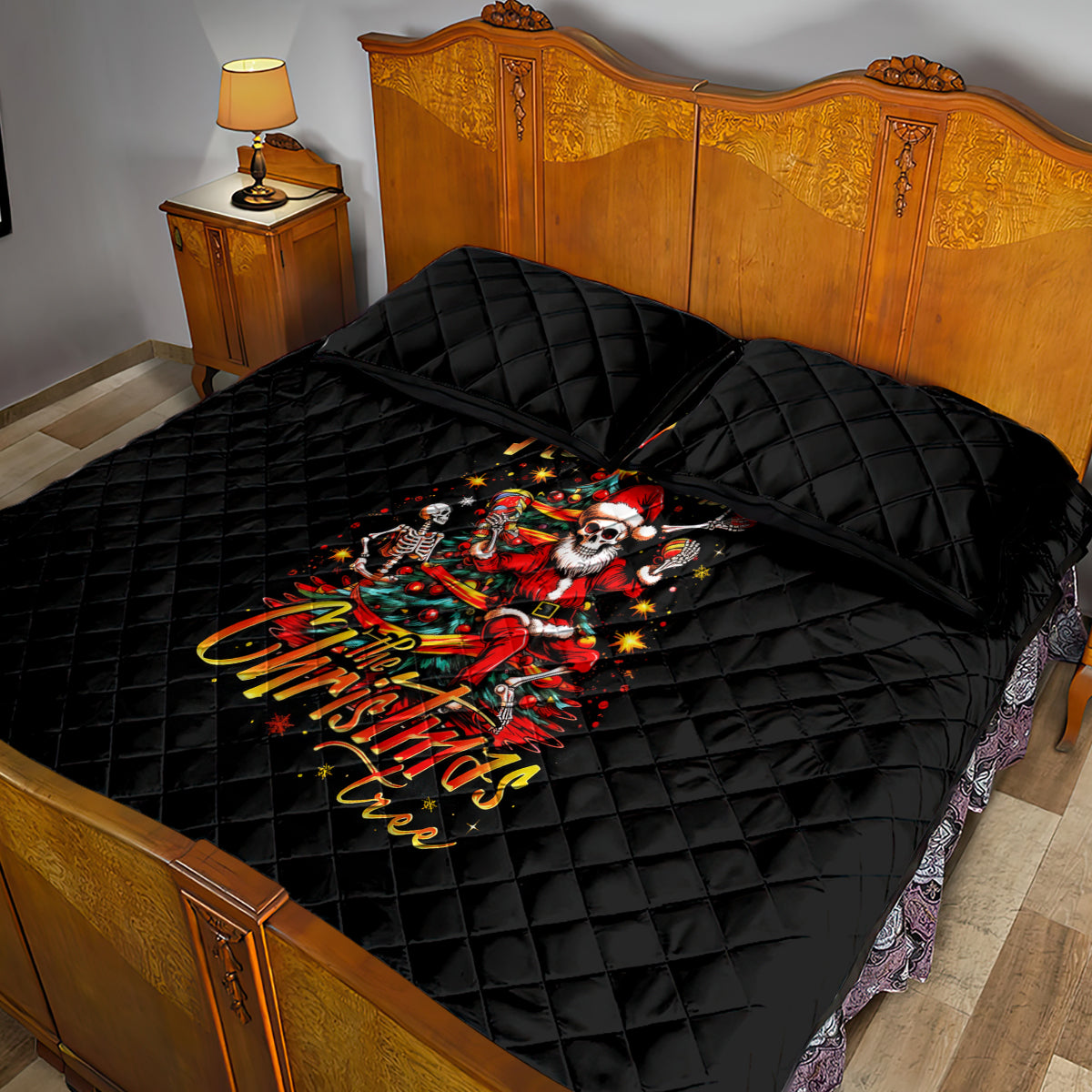 Skeleton Santa Claus Quilt Bed Set Rockin' Around The Christmas Tree - Wonder Print Shop