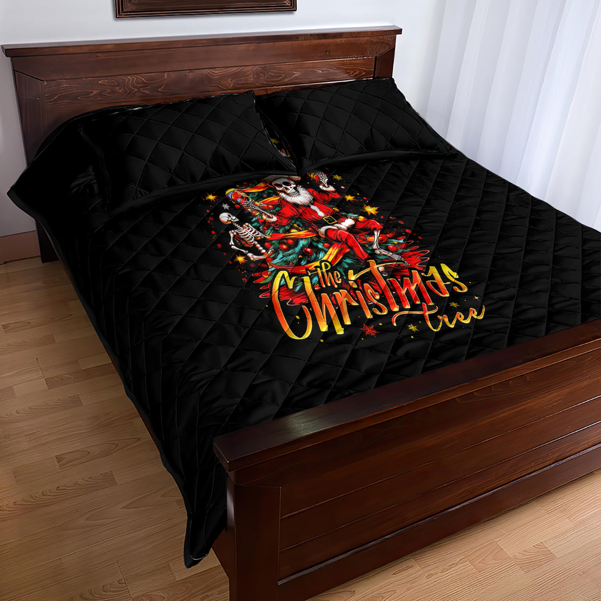 Skeleton Santa Claus Quilt Bed Set Rockin' Around The Christmas Tree - Wonder Print Shop