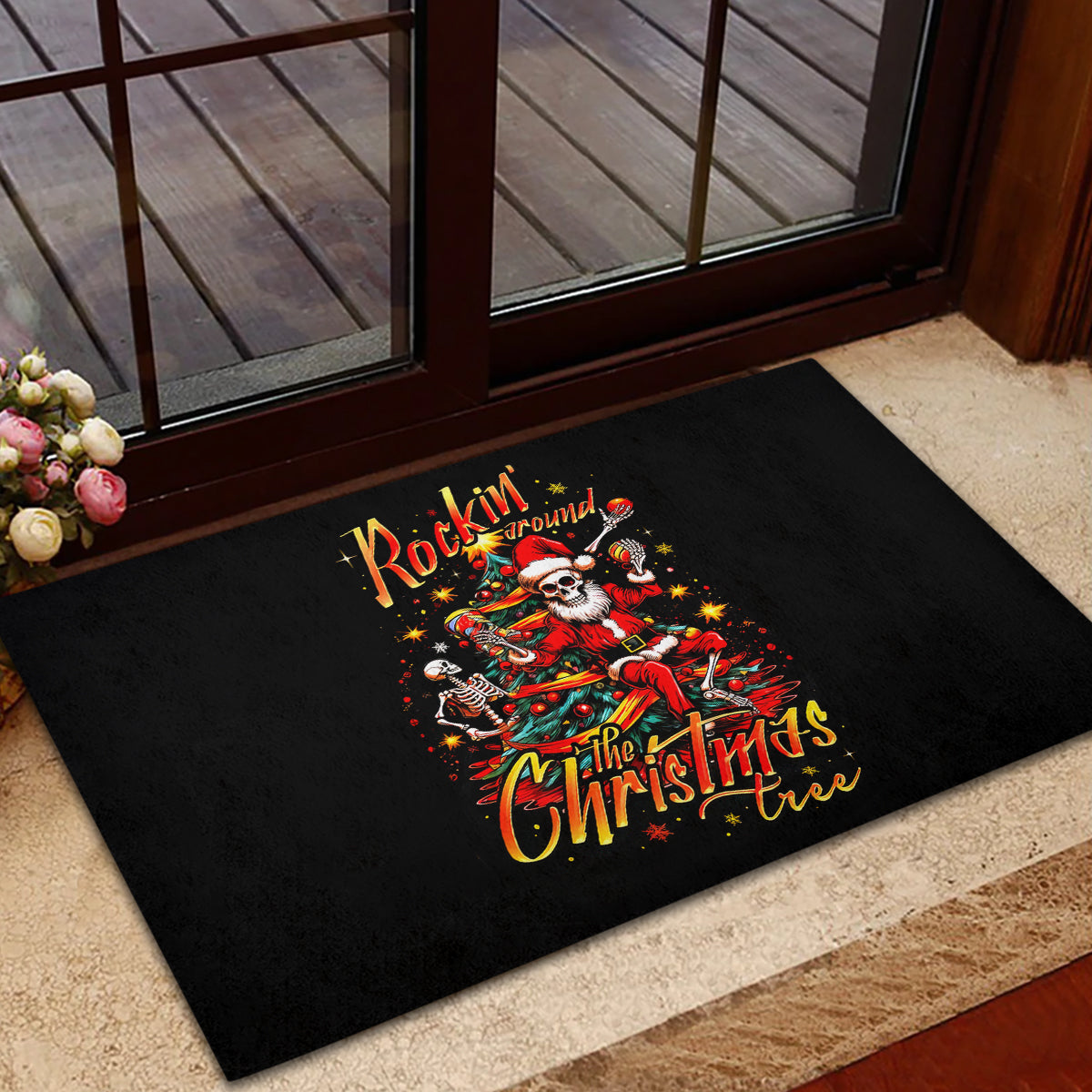 Skeleton Santa Claus Rubber Doormat Rockin' Around The Christmas Tree - Wonder Print Shop